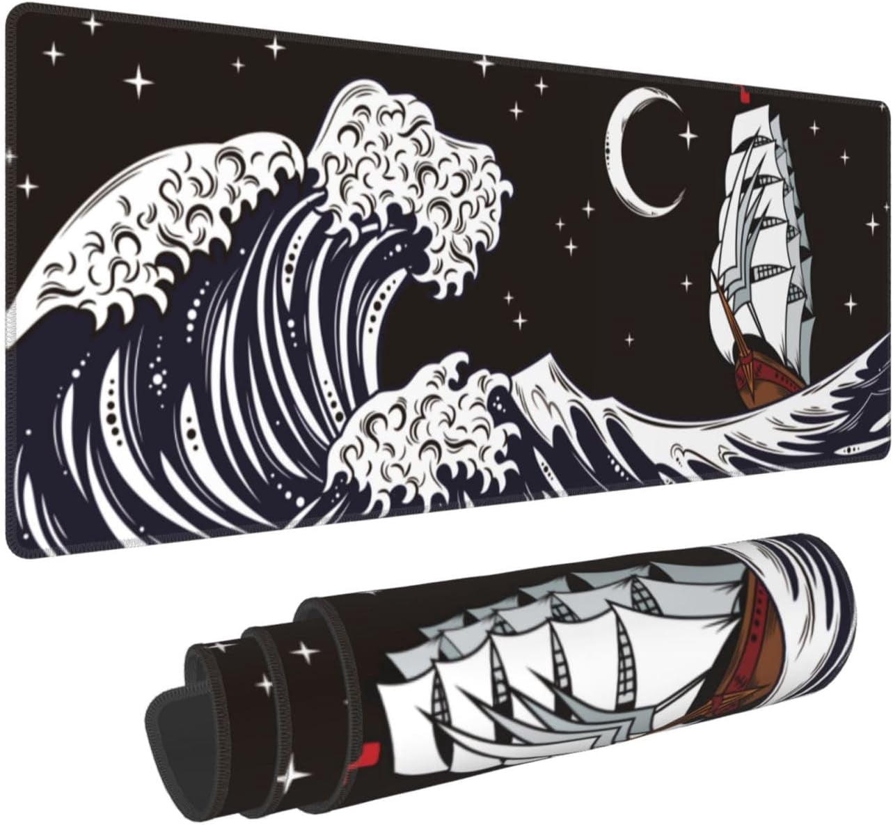 Japanese Wave Mouse Pad, Waterproof Extended Large Gaming Mousepad Desktop, Big Long Non-Slip Mouse Mat for Laptop, Keyboard, Computer for Decor Office, 31.5 * 11.8 in