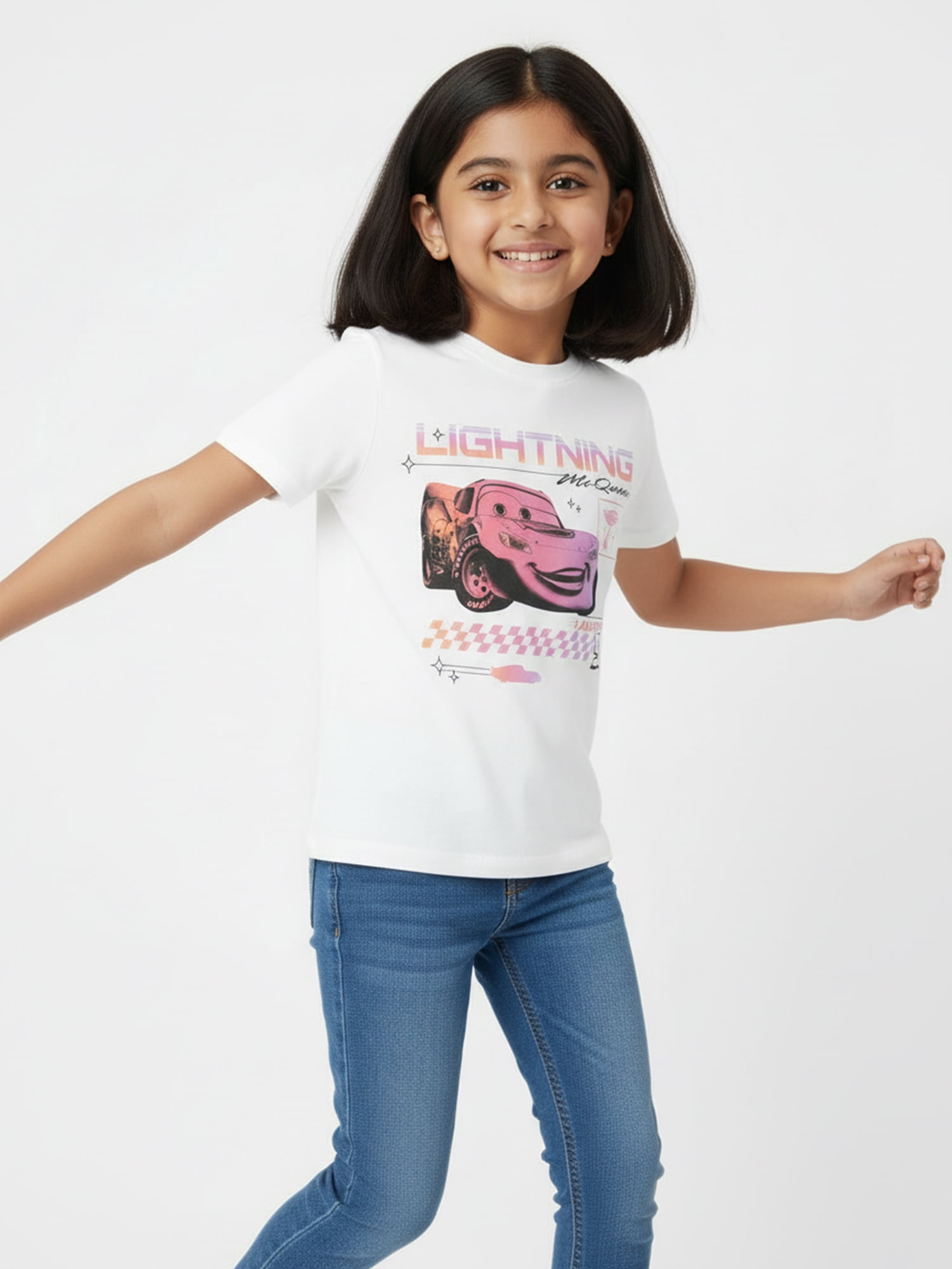 Cars Girls Lightning McQueen Graphic T-Shirt with Short Sleeves, Sizes 4-16