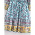 thumbnail image 4 of Spring Summer Women Floral Print Tassel V-neck Bohemian Mini Dresses Robe Lady Vacation Flare 3/4 Sleeve Beach Boho Dress Vestidos, 4 of 6