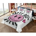 thumbnail image 4 of Ambesonne Emoji Fitted & Top Sheet Set with Sham, Happy Days Ahead Lettering, Pink Black and White, 4 of 5