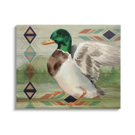 Stupell Patterned Rustic Mallard Duck Animals & Insects Painting Gallery Wrapped Canvas Print Wall Art
