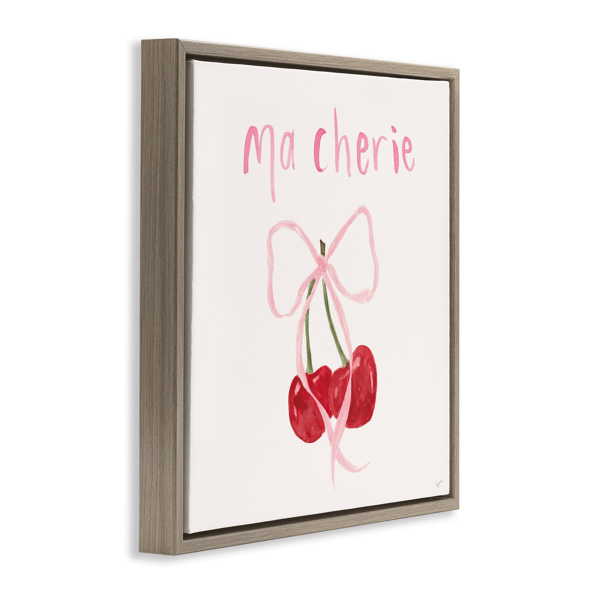 Stupell Industries Ma Cherie Ribboned Cherries Brown Framed Floater Canvas Wall Art, design by Lucille Price