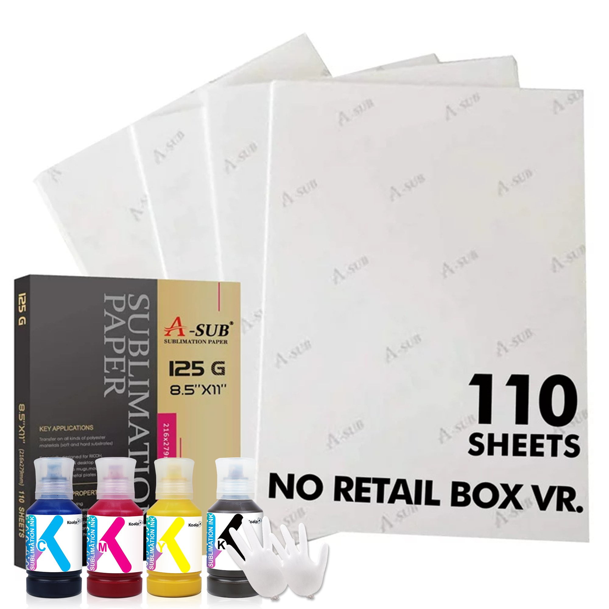Bundle Kit ASUB Sublimation Paper 8.5x11 125g and 150MLx4 Sublimation Ink for Epson Surecolor
