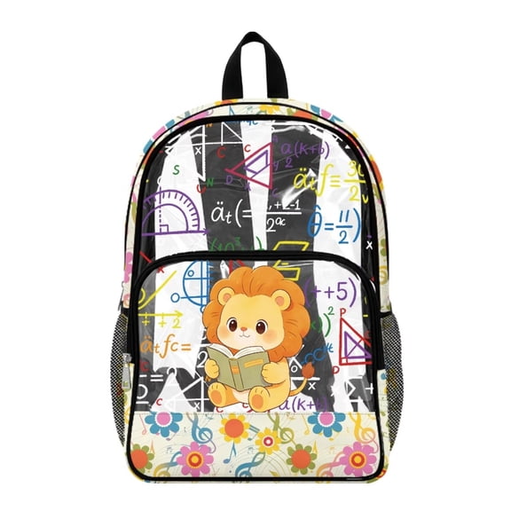 FKELYI Cartoon Lion Print 17 Inch Clear Backpack Kids Backpack See Through Schoolbag Spacious Bookbag Travel Bags for Elementary Student
