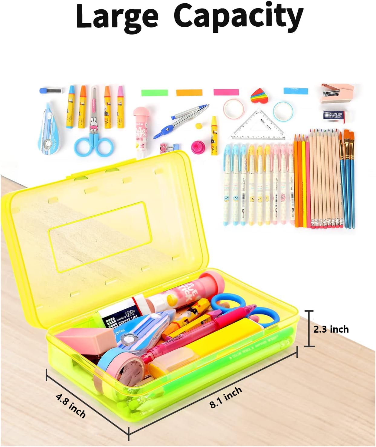 Uiz Merueh Pencil Box, Large Capacity Pencil Boxes, Hard Pencil Case with Snap-tight Lid, Plastic Storage Organizer Box