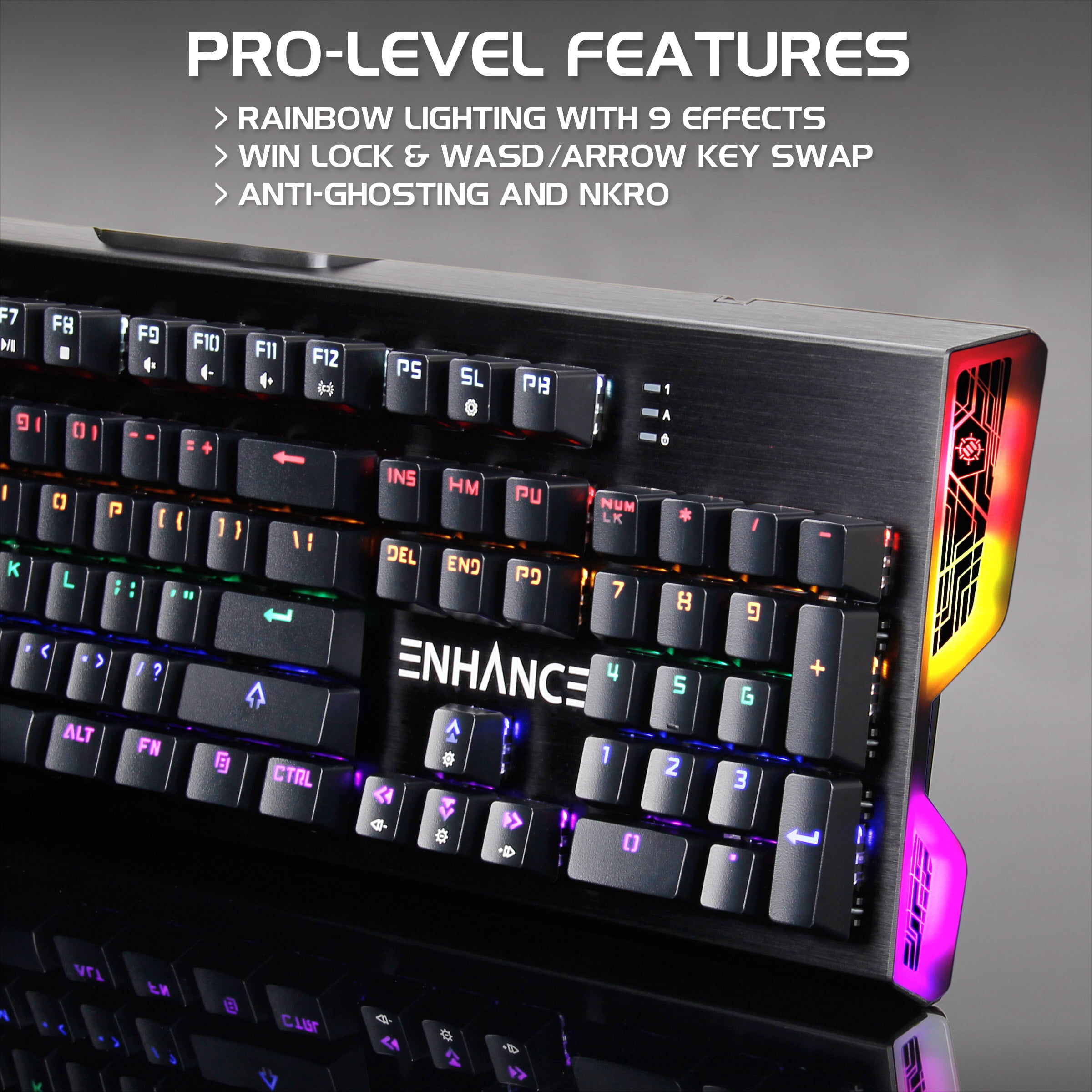 ENHANCE Optical Gaming Keyboard w/ Blue Tactile Mechanical Switches - Rainbow LED with 9 Effects