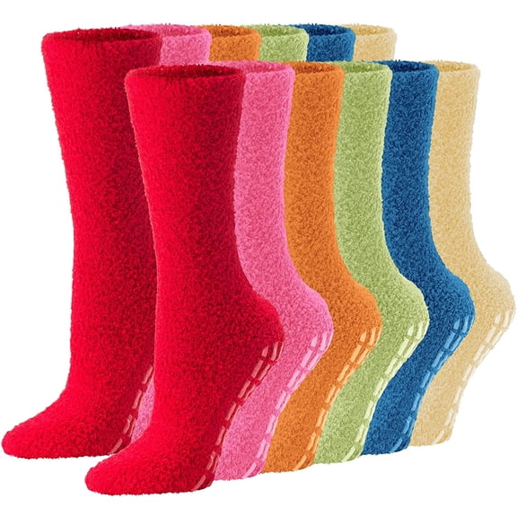 Debra Weitzner Non-Slip Fuzzy Socks Warm Winter Socks for Women, 6 Pairs Solid Color