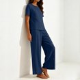 thumbnail image 6 of Cagogo Women Plus Size 2 Piece Outfits Round Neck Short Sleeve Tshirt Wide Leg Pants Casual Summer Cruise Tracksuit Loungewear Set for Travel Beach Vacation, Navy 5XL, 6 of 8