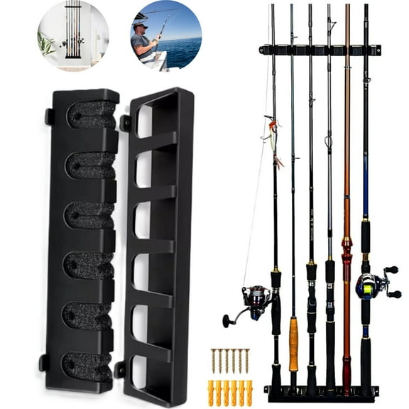 Fishing Vertical Rod Holder, Fishing Pole Holder, Wall Mount Fishing Rod Rack Holder Stand, 6 Horizontal Fishing Pole Storage Organizer for Garage,Boat, Truck, Ground,DIY Fishing Gear Fishing Gift