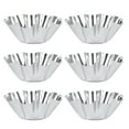 thumbnail image 1 of BRIGHTFUFU 6 moldes para tartas de acero inoxidable delicados y útiles con flores, moldes reutilizables para cupcakes, muffins, para hornear, para cocina, plateado, 1 of 7