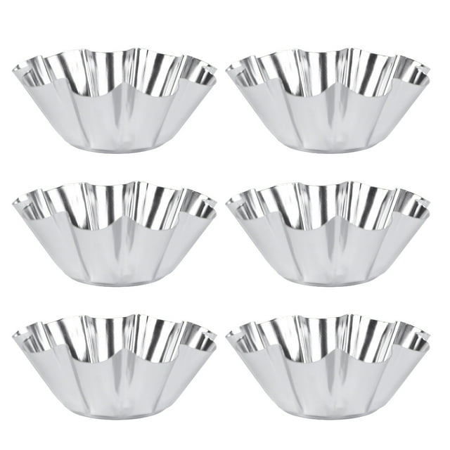 BRIGHTFUFU 6 moldes para tartas de acero inoxidable delicados y útiles con flores, moldes reutilizables para cupcakes, muffins, para hornear, para cocina, plateado