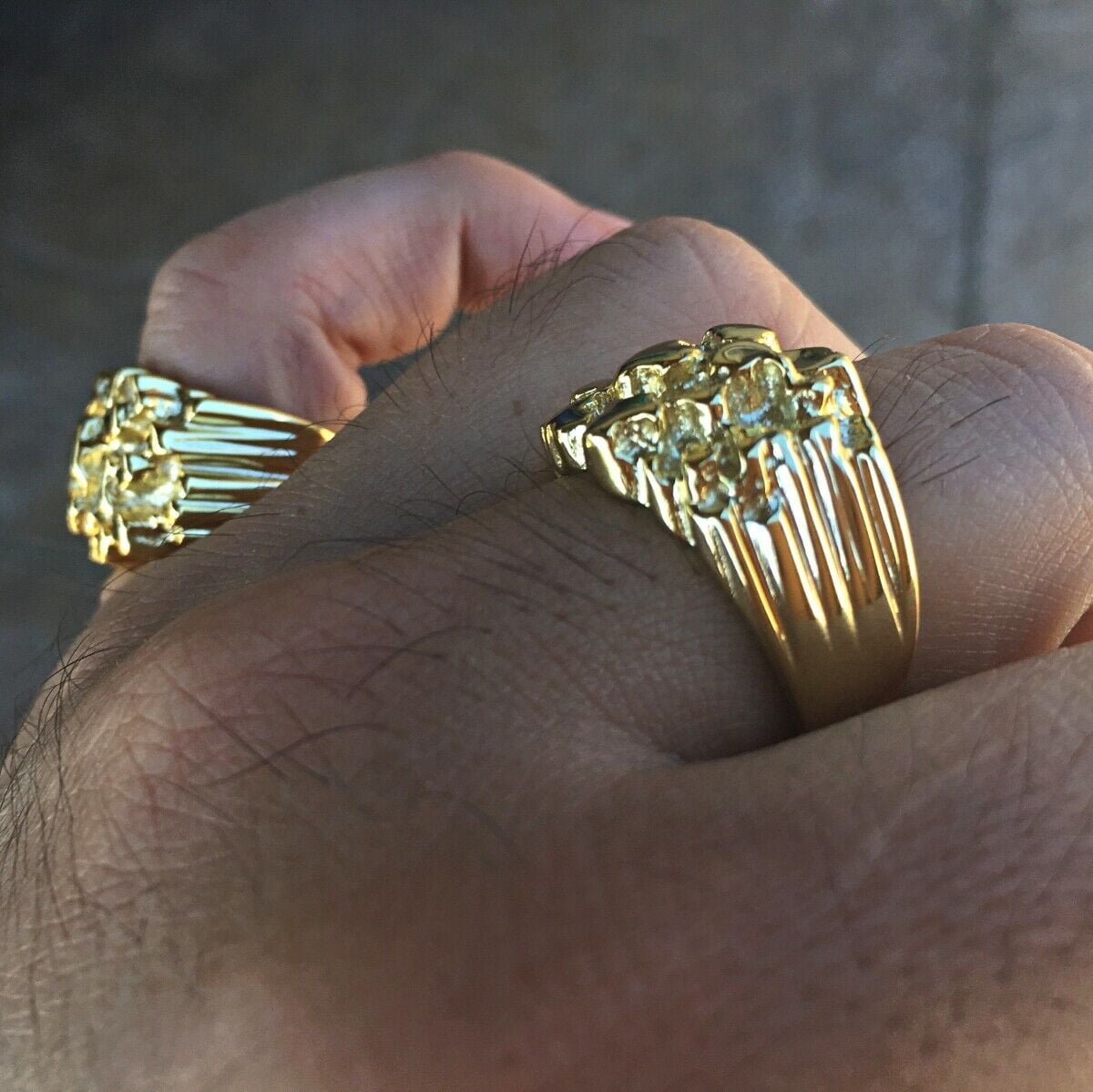 14K Gold Plated Over Solid 925 Sterling Silver Nugget Ring Heavy