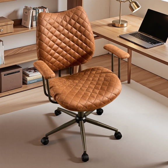 XIZZI Ergonomic Office Chair, Comfy Desk Chairs w/ 3.15" Adjustable Height, 30° Tilt & 360° Swivel, Ideal for Home & Office Workspaces, Brown (Suede Leather)