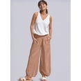 thumbnail image 6 of Women Cotton Palazzo Pants Summer Boho Wide Leg High Waist Casual Lounge Pant Vacation Outfits Camel Color M, 6 of 7