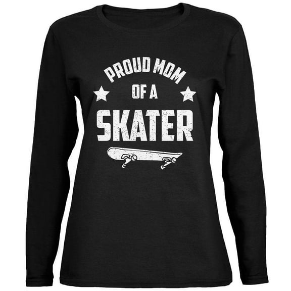 Proud Mom Skater Skateboard Ladies' Relaxed Jersey Long-Sleeve Tee Black LG