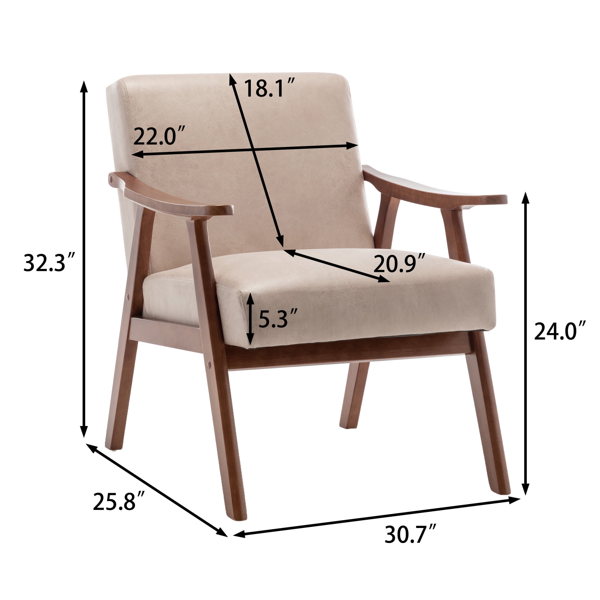 Mid-Century Modern Accent Chair,Velvet Upholstered Arm Chair with Solid Wood Frame & Extra-Thick Backrest,Single Sofa Armchair for Living Room, Bedroom, Balcont,Light Camel