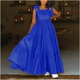 thumbnail image 3 of Efsteb Women Bow Casual Sleeveless Dresses Solid Pleated Long Dress Elegant Loose Square Neck Suspender Beach Dress (Blue,XL), 3 of 5