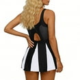 thumbnail image 7 of Women's Tummy Swim Dress - Color Block & Mesh Patchwork One Piece Monokini Swimsuit with Skirt White S, 7 of 7