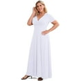 thumbnail image 5 of YVH Women's Plus Size Dress Solid V-Neck Short Sleeve Plus Size Evening Party Maxi Dress White L, 5 of 6