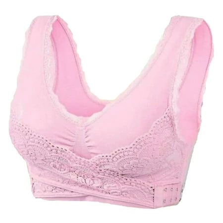 (2-Pack) Puawkoer Women s Front Side Buckle Womens Bras Push Up Lace Edge without Steel Womens Bras Ring Movement Seamless Gathering Thin Sports Bra Adjustment Yoga Sleep