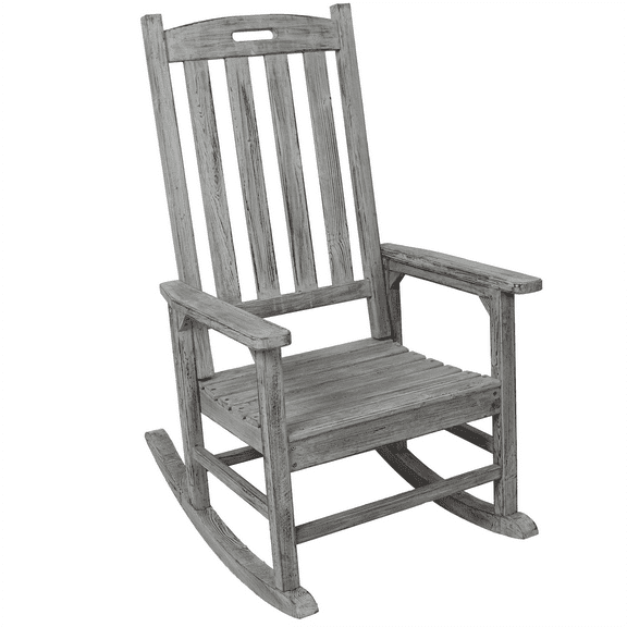 Oversized Porch Rocking Chair, Wide Seat High Back Solid Wood Rocker for Indoor & Outdoor Use, Patio, Living Room, Garden, Balcony, Light Grey