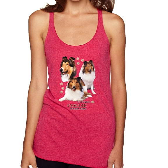 If It's Not a Collie It's Just a Dog Gift | Womens Dog Lover Premium Tri-Blend Racerback Tank Top, Shocking Pink, Large