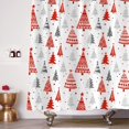 thumbnail image 3 of Christmas Shower Curtain, Red and Gray Xmas Trees with Stars and Snow Pattern Shower Curtain for Bathroom Decor, 71x71 Inch, 3 of 6