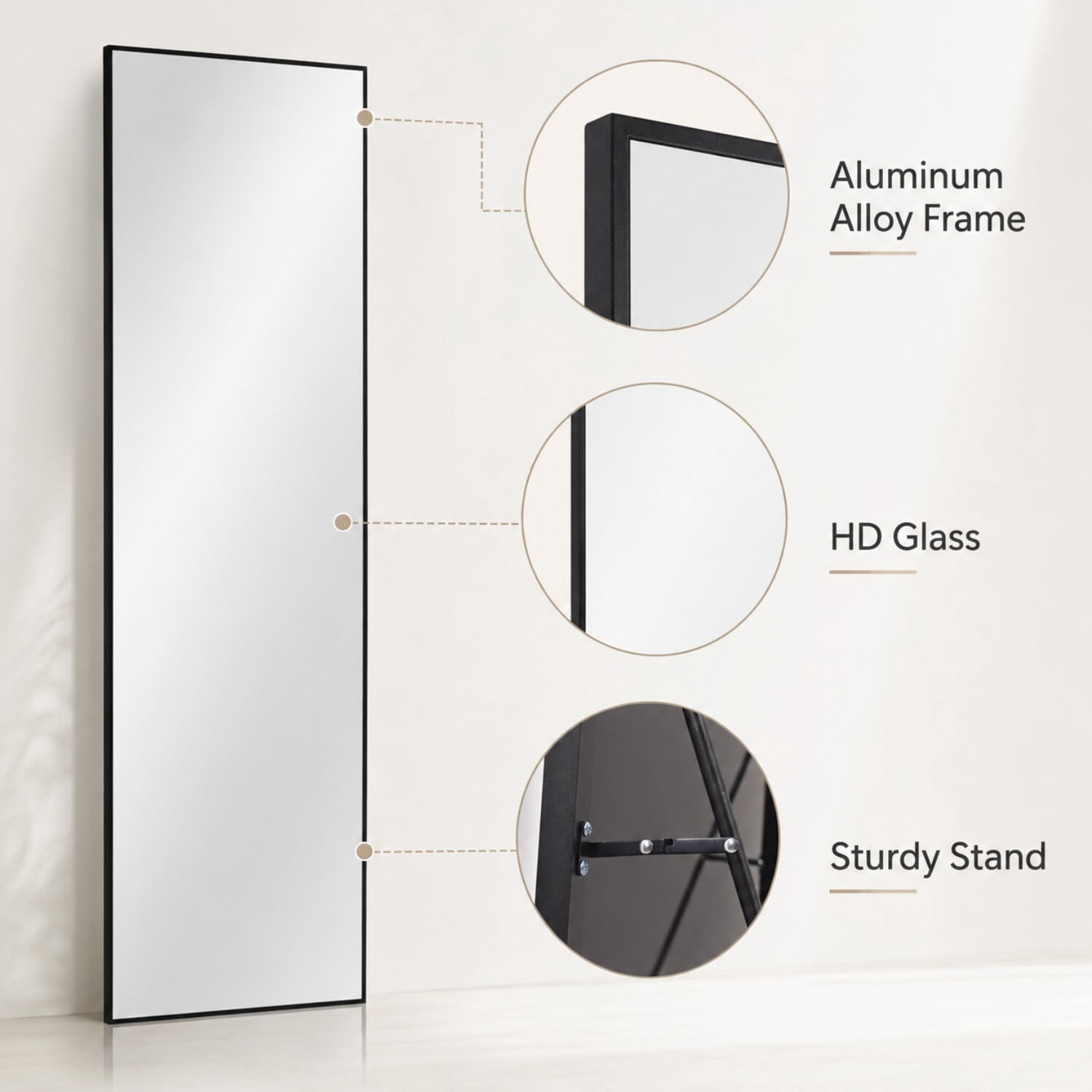 Easy4Home 58"x14" Rectangular Full Length Mirror Freestading Full Body Floor Mirror, Black