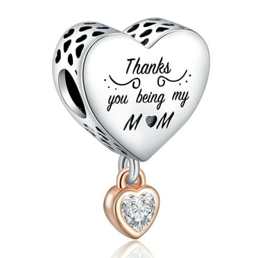 925 Sterling Silver Charm for Bracelets Mom Heart Two Tone Dangle Charms Women Bracelet Charm