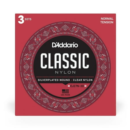 D'Addario EJ27N Student Nylon Classical Guitar Strings, Normal Tension, 3 Sets
