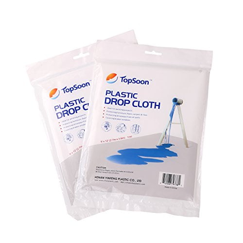 TopSoon Plastic Drop Cloth 9-Feet by 12-Feet Clear Tarp Plastic Painting Tarp Plastic Sheeting Waterproof Patio Furniture Cover