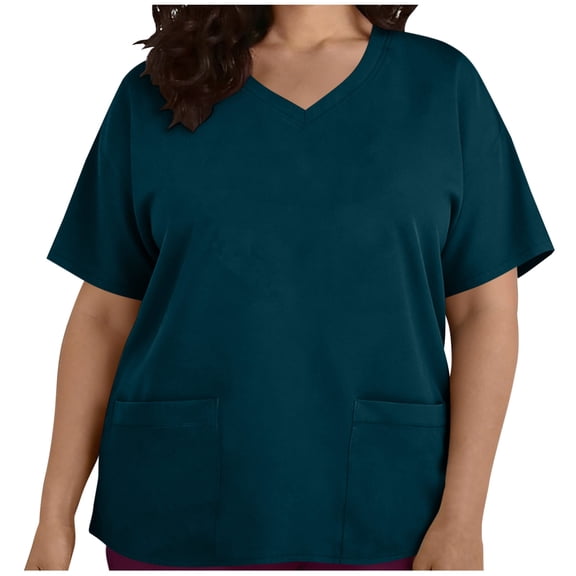 Nursing Scrub for Women Loose V-Neck Short Sleeve Scrubs Shirt Solid Plus-size Medical Tops for Caregiver