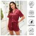 thumbnail image 3 of Silk Satin Pajama Sets for Women Ruffle Short Sleeve Button Down Pajama Set Womens Ruffle Shorts Pajama Set 2-Piece Women's Silk Sleepwear Set, S-XXL, 3 of 12