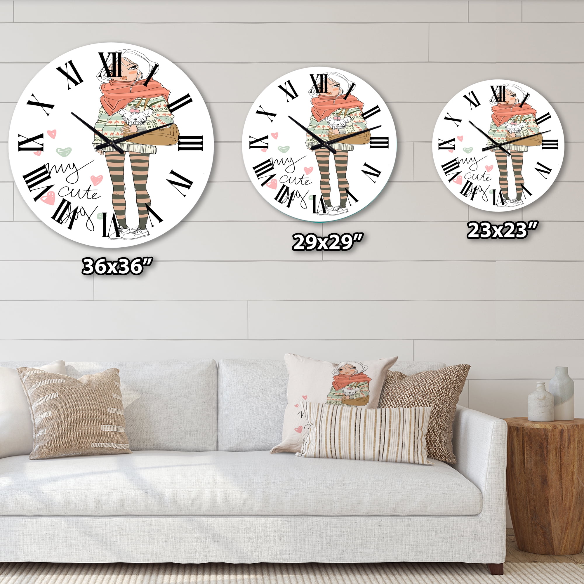 Designart 'Cute Girl With Dog' Shabby Chic Wall Clock
