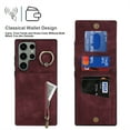 thumbnail image 3 of ELEHOLD For Samsung Galaxy S22 Plus, Wallet Case with Card Slot Holder,RFID Blocking,Built-in 360°Rotating Ring Kickstand Zipper Retro Purse Shockproof Case Cover, winered, 3 of 8