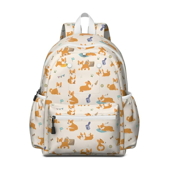 Cartoon Corgi Backpack for School,Cute School Bag,Schoolbag with Adjustable Shoulder Straps & Padded Back,13.4"x11"x4.7"