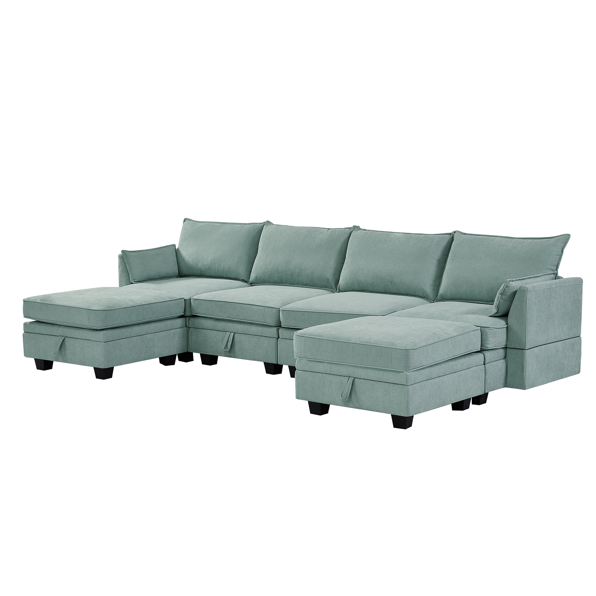 YYAo Modern Large U-Shape Modular Sectional Sofa, Reversible Sofa Bed with Storage Seat for Living Room, Light Green YYAo Modern Large U-Shape Modular Sectional Sofa, Reversible Sofa Bed with Storage Seat for Living Room, Light Green