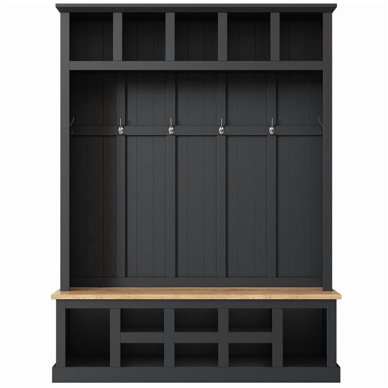 Farmhouse Hall Tree with Shoe Storage Bench and 13 Compartments, Entryway Coat Rack with 6 Hooks, Elegant Shoe Cabinet for Mudroom, Living room