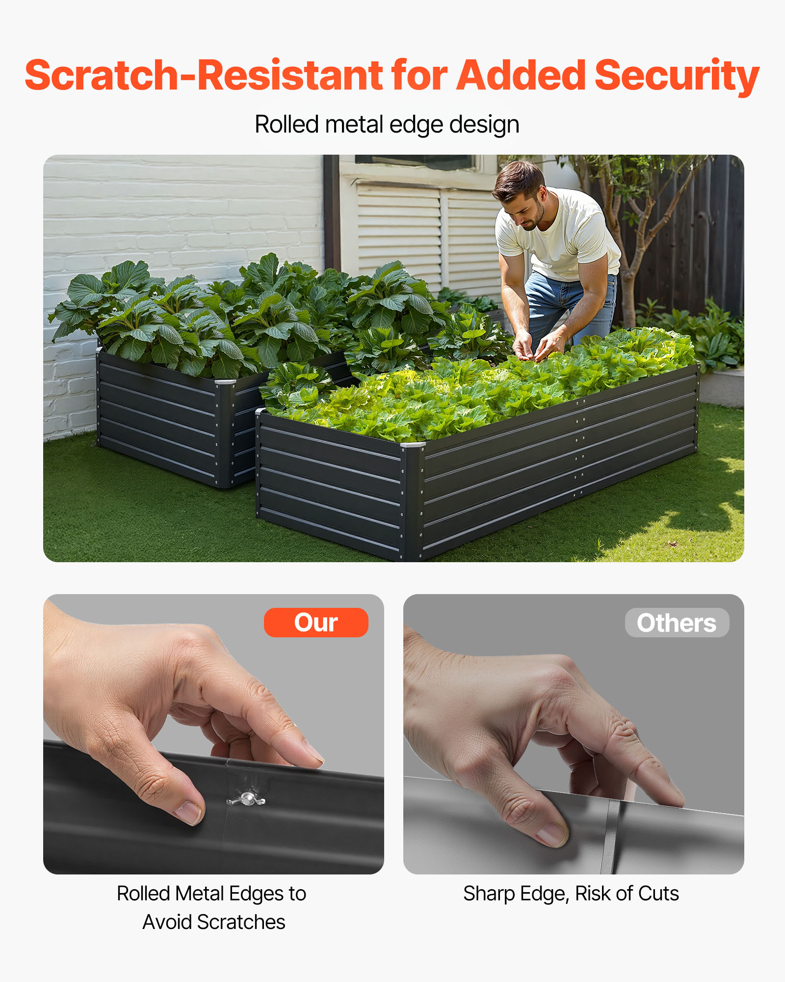VEVOR Metal Raised Garden Bed, 6.7 x 3 x 1.5 ft Outdoor Galvalume Planter Garden Box, Open Bottom Design, Large Planter Raised Bed for Growing Vegetables, Flowers, Herbs, and Succulents, Gray
