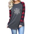 thumbnail image 2 of Sudadera de cuello redondo para mujer Tops deportivos Patchwork a cuadros manga larga suelta camisa larga Tops estampado de copo de nieve ANGGREK Otros, 2 of 6