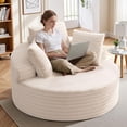 thumbnail image 3 of COOLHUT 59" Oversized Round Chaise Lounge Sofa, Cozy Round Chaise Lounge Sofa Bed, Fluffy Plush Deep Seat Sofa, Comfy Upholstered Sleeper Couch for Living Room, Bedroom, Beige, 3 of 11