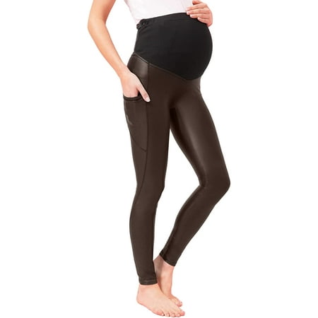

QWZNDZGR Maternity Leather Leggings Over The Belly Pregnancy Yoga Pants with Pockets Maternity Clothes for Pregnant Women