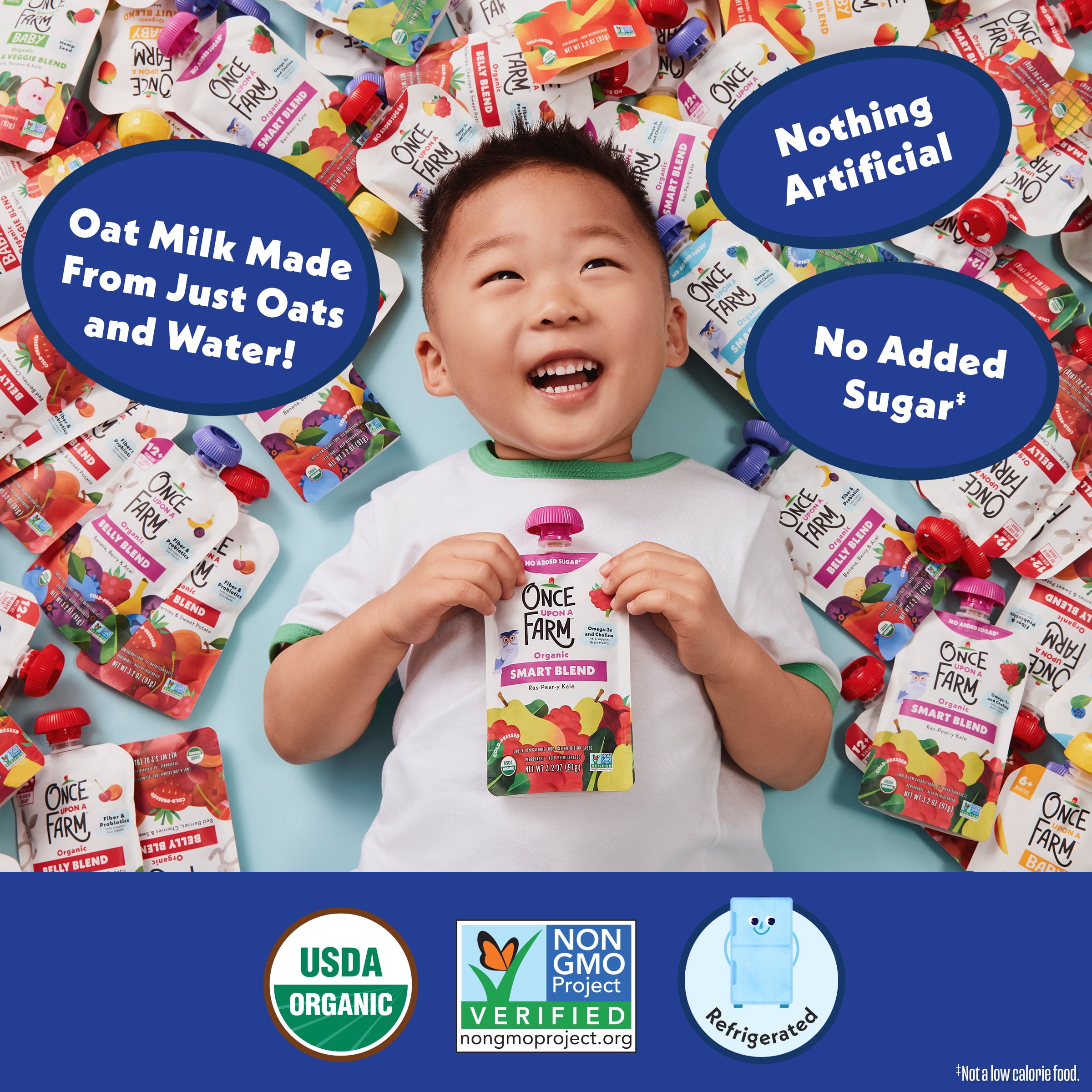 Once Upon a Farm Organic Refrigerated Kids' Snack Apple-Berry Avocado Dairy-Free Smoothie, 3.2oz Pouch