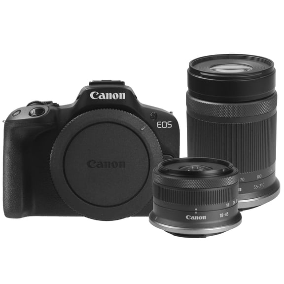Canon EOS R50 Mirrorless Camera (Black) with RF-S 18-45mm f/4.5-6.3 and 55-210mm f/5-7.1 IS STM Lens