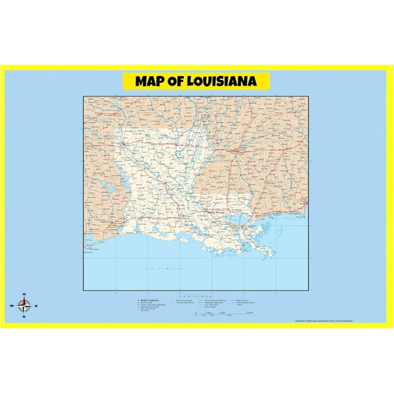 Louisiana Map Poster - Laminated Wall Map - Style D - 18x24 - Ideal for Classrooms and Homes – Features Bright Colors and Vivid Imagery