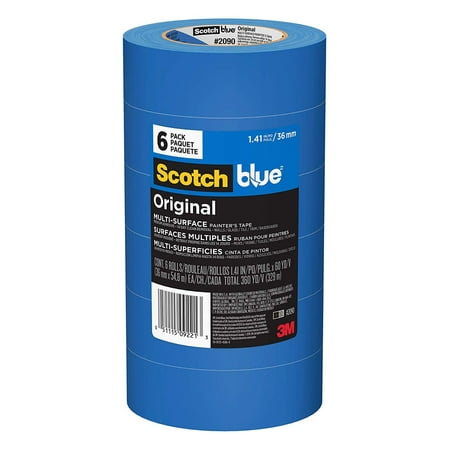 ScotchBlue Original Multi-Surface Painter’s Tape, 1.41 inch x 60 yard, 2090, 6 Rolls, Ideal for use on smooth or lightly textured walls, trim, glass and metal By Scotch Painters