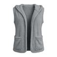 thumbnail image 5 of Hzzrkos Women Casual Loose Solid Color Sleeveless Hooded Button Up Patch Pocket Vest Cardigan Outerwear Jacket Gray, 5 of 9