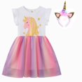 thumbnail image 1 of Vestido de verano para niñas, ropa con estampado de unicornio de dibujos animados para niños, Vestidos informales de malla de estilo coreano, traje de fiesta de cumpleaños, Vestidos Outfits4T Gao Jinjia LED, 1 of 2