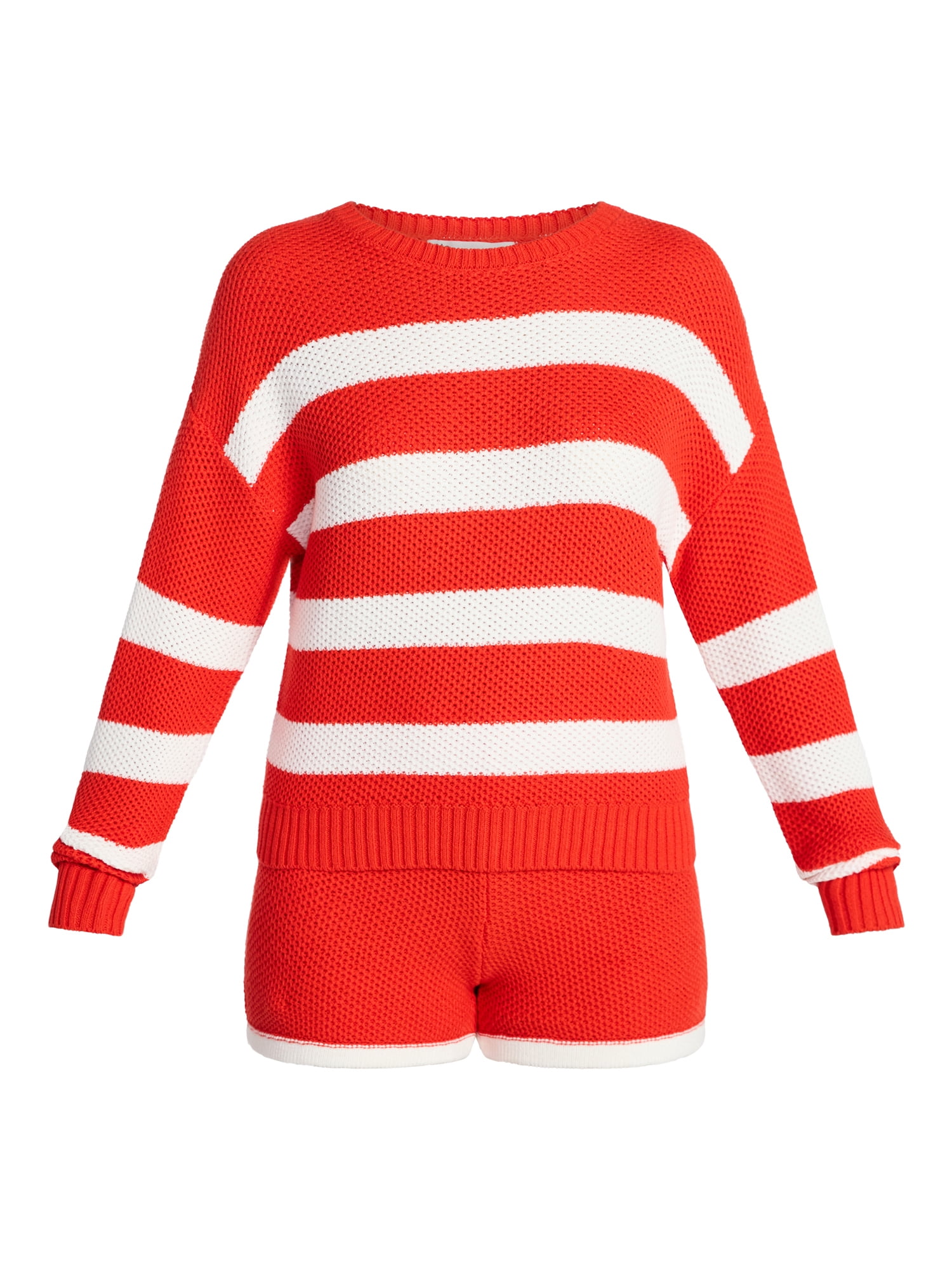 No Boundaries Drop Shoulder Crewneck Pullover Top and Shorts Set, 2-Piece, Women's XXS-XXL