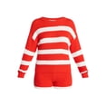 thumbnail image 5 of No Boundaries Drop Shoulder Crewneck Pullover Top and Shorts Set, 2-Piece, Women's XXS-XXL, 5 of 5